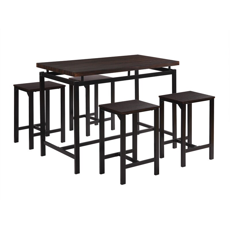 5 table set  counter height table set for 4 people  wooden bar height table and bar stools