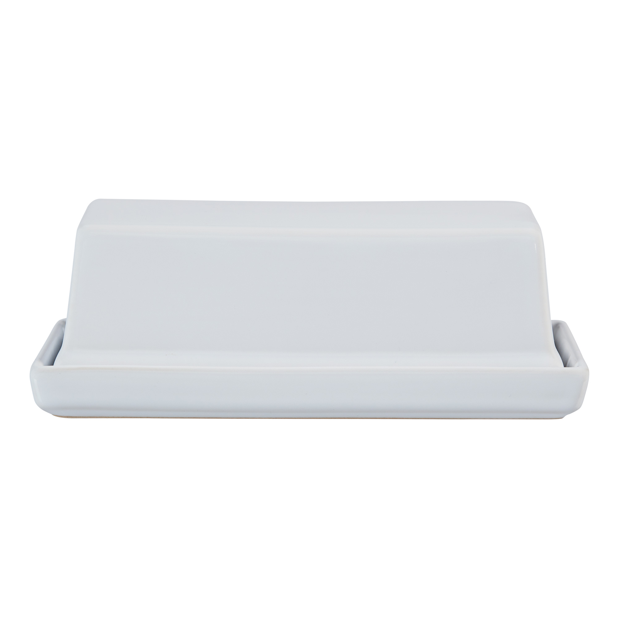 Mainstays Glazed Stoneware Butter Dish， White