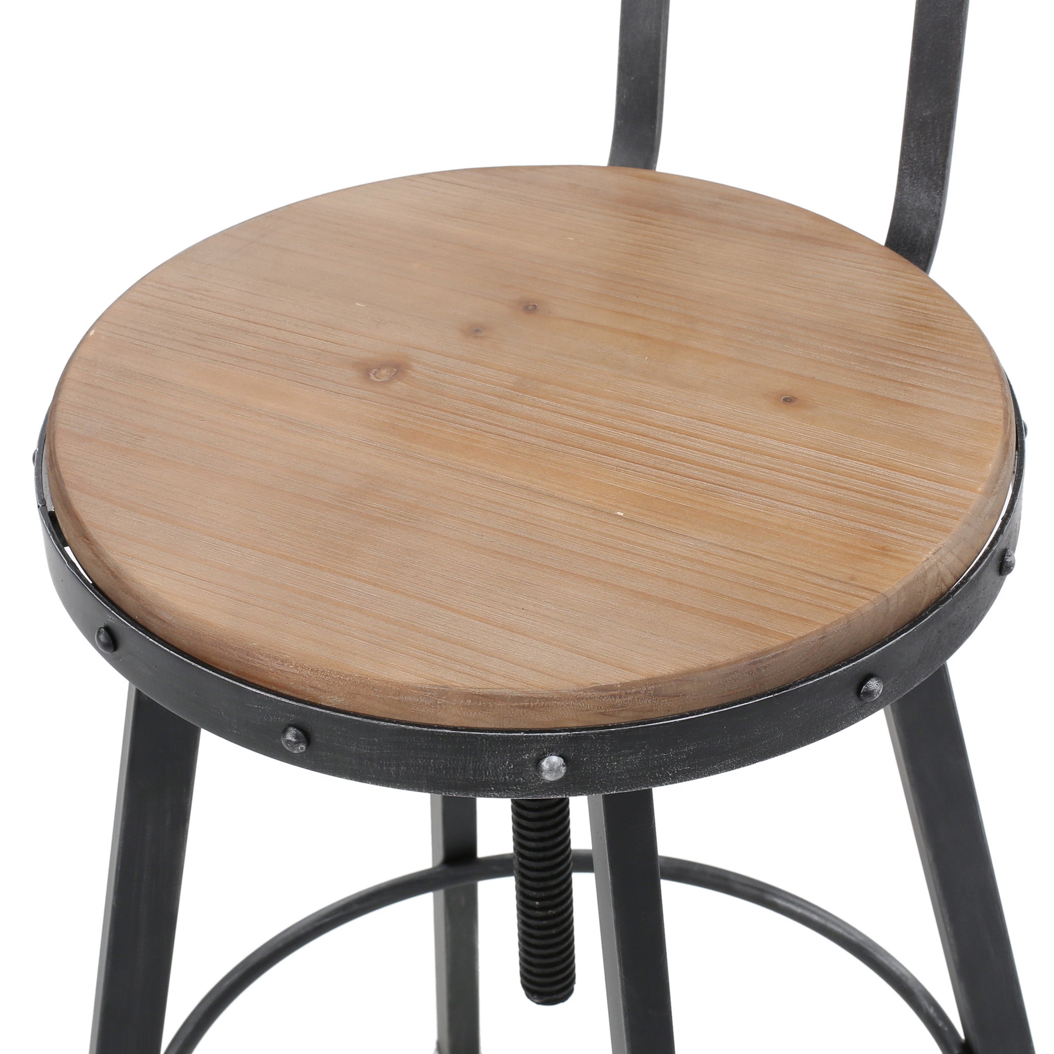 Poe Anique Finish Firwood Height Adjustable Bar Stool