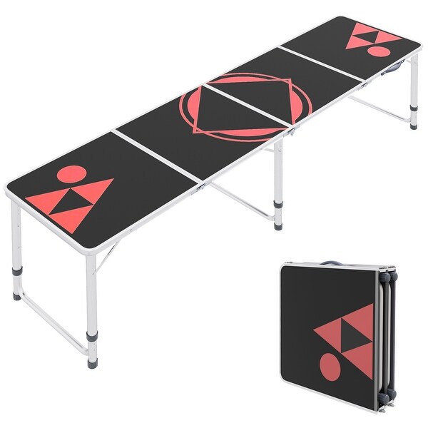 Black and Red Rectangle Aluminum 21.25in. H Outdoor Picnic Table with Adjustable Legs，8ft. Folding Camping Table