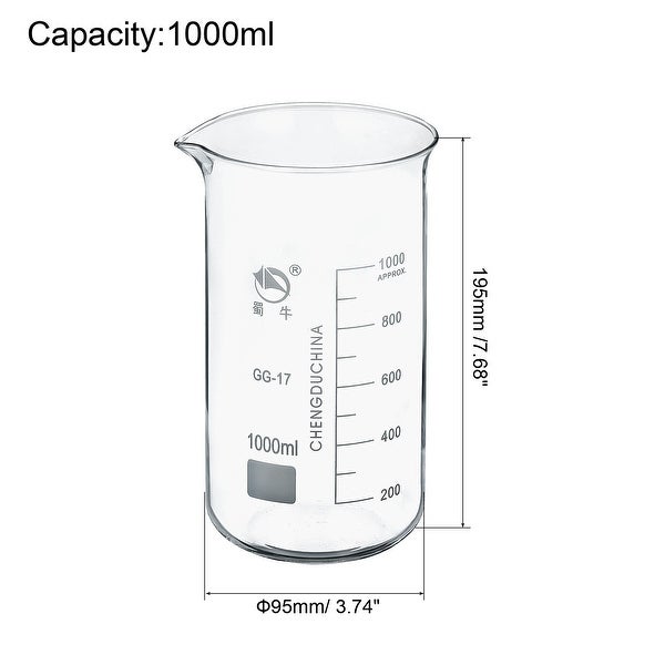 1000ml Tall Form Glass Beaker， 3.3 Borosilicate Lab Measuring Cups - Clear