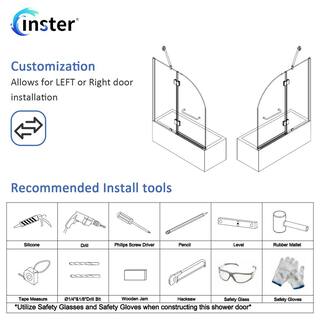 INSTER VENUS 48 in. W x 58 in. H Pivot Frameless Tub Door in Black Hinges with Clear Glass (Include Fixed Panel) HDBTYNSD0012