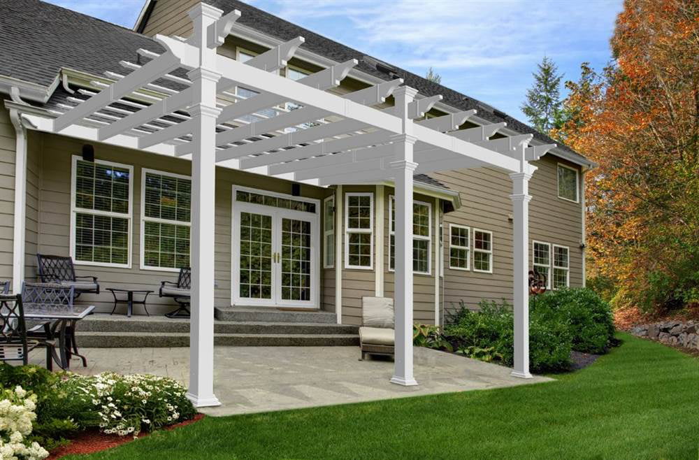 Vita Valencia 12 ft x 16 ft White Vinyl Attached Pergola, VA42086