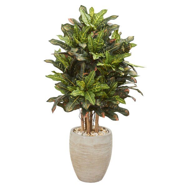 3.5' Croton Artificial Plant in Sand Colored Planter