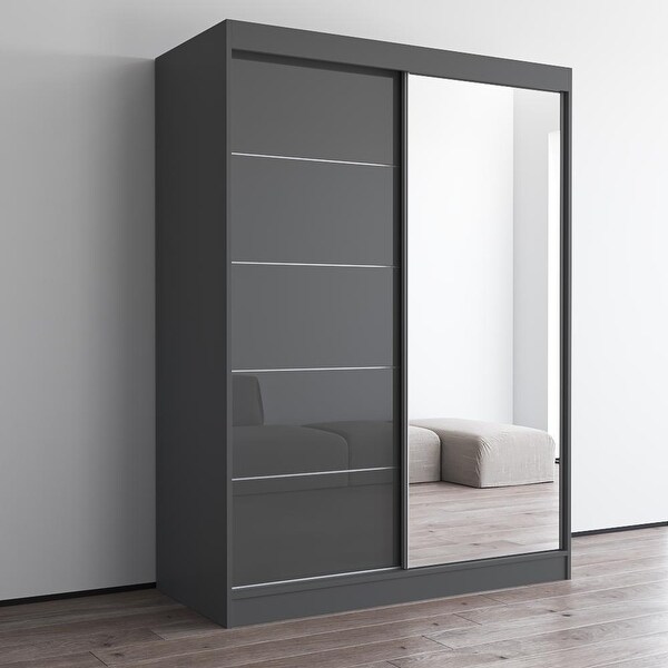 Aria High Gloss 2-door Modern Wardrobe with Mirror - - 28494566