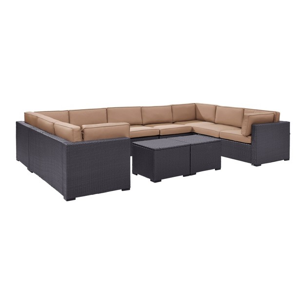 Crosley 7pc Biscayne Outdoor Steel Wicker Patio Sectional Set Furniture Set With Two Coffee Tables Mocha