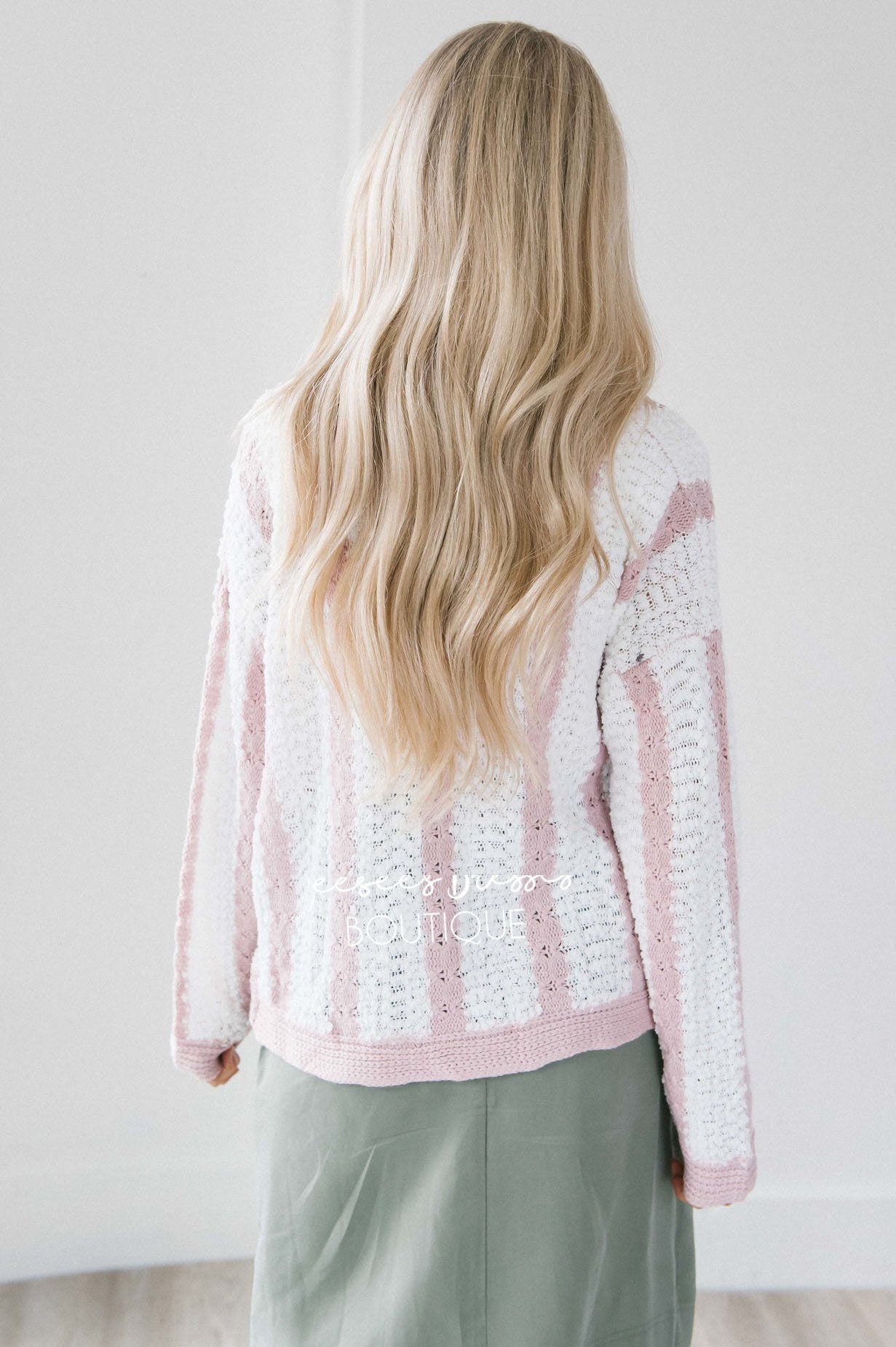 Striped Flower Knit Cardigan