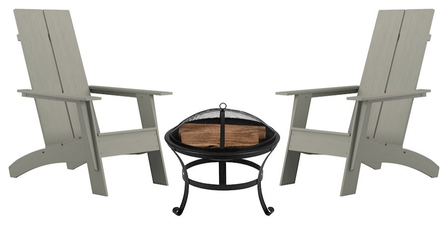 2 Pack Gray Rockers and Fire Pit   Transitional   Outdoor Lounge Sets   by ShopFreely  Houzz