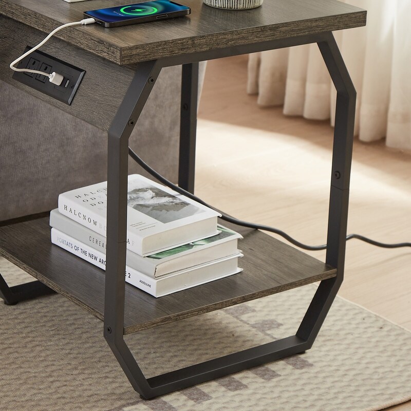 Side Table with Charging End Tables Set of 2 with USB Ports   Sockets