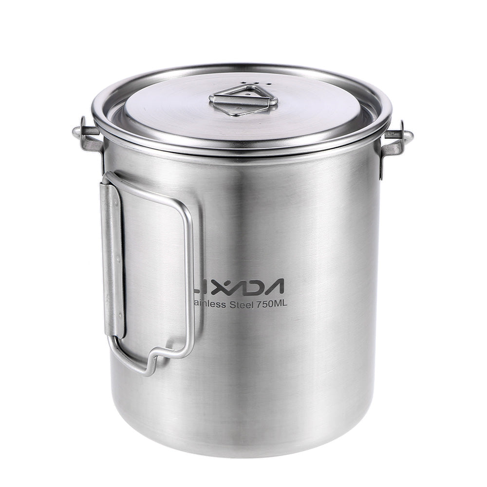 Lixada 750ml Stainless Steel Pot Portable Water Mug Cup with Lid and Foldable Handle Outdoor Camping Cooking Picnic