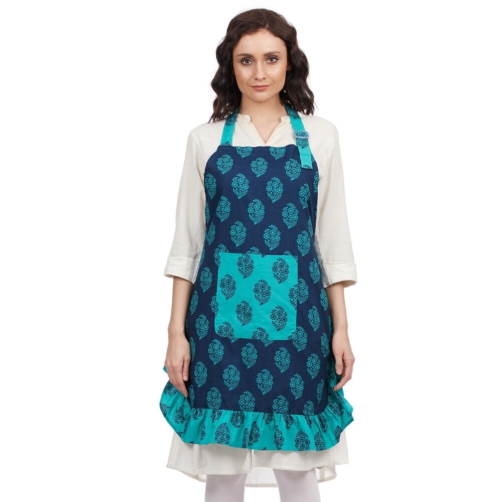 Handmade Pure Cotton Bohemian Print Apron with Pockets (India)