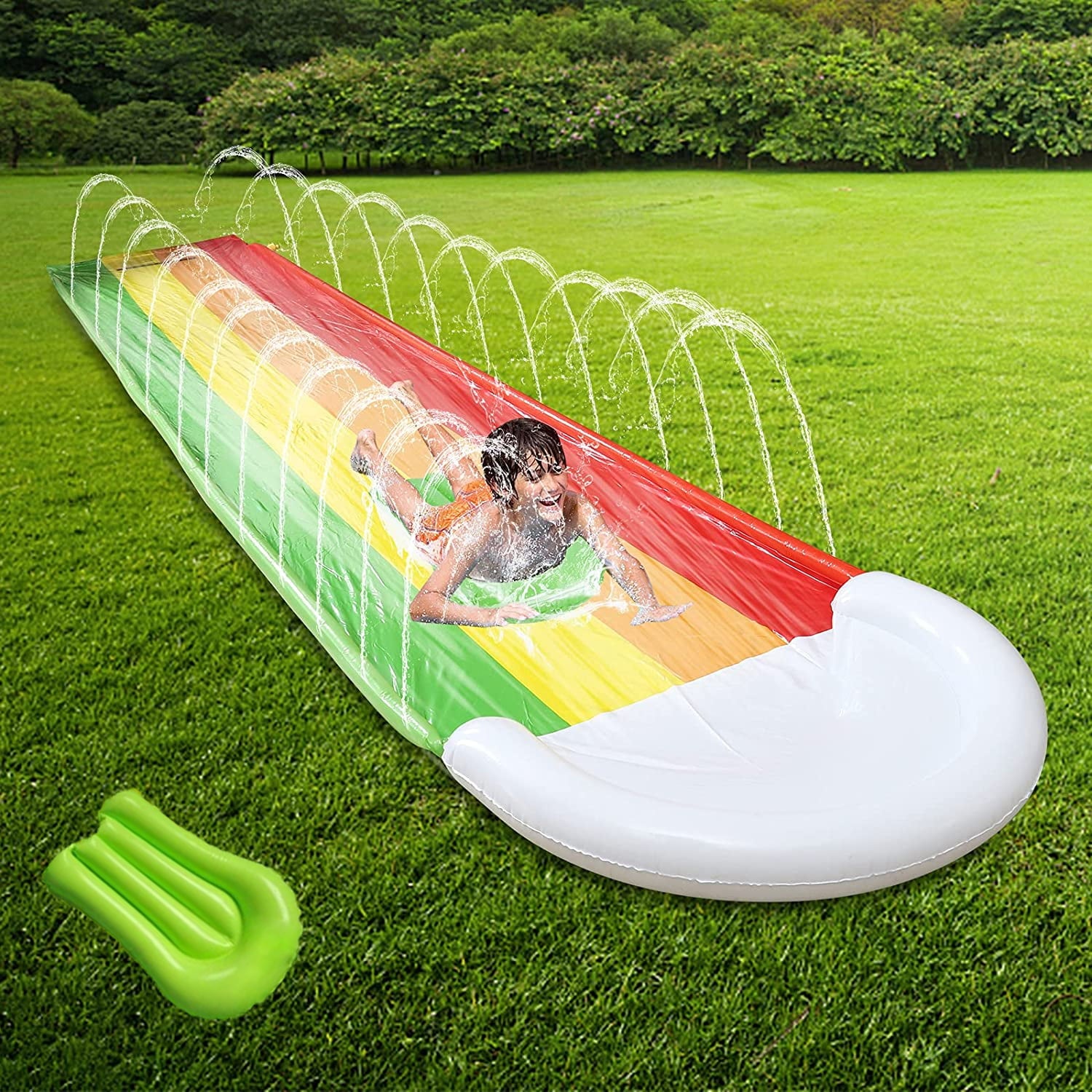 15.7ft Slip and Slide, Rainbow Lawn Water Slides Backyard Water Toys with Water Bodyboards, Waterslide with Splash Sprinkler - Outdoor Summer Toy for Kids Adults