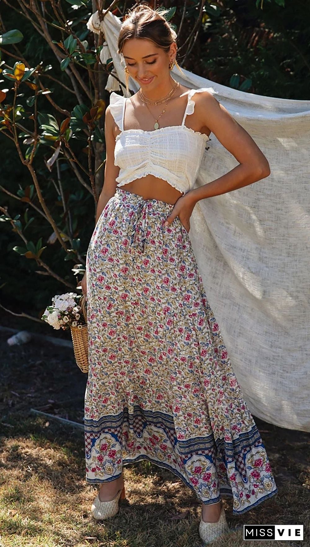 Floral Boho Casual Maxi Skirt