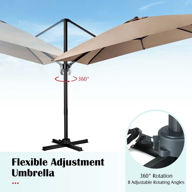 10 x 10 FT Square Patio Umbrella, 3-Tilt Cantilever Offset Umbrella, Large Outdoor Market Umbrella with Crossed Base