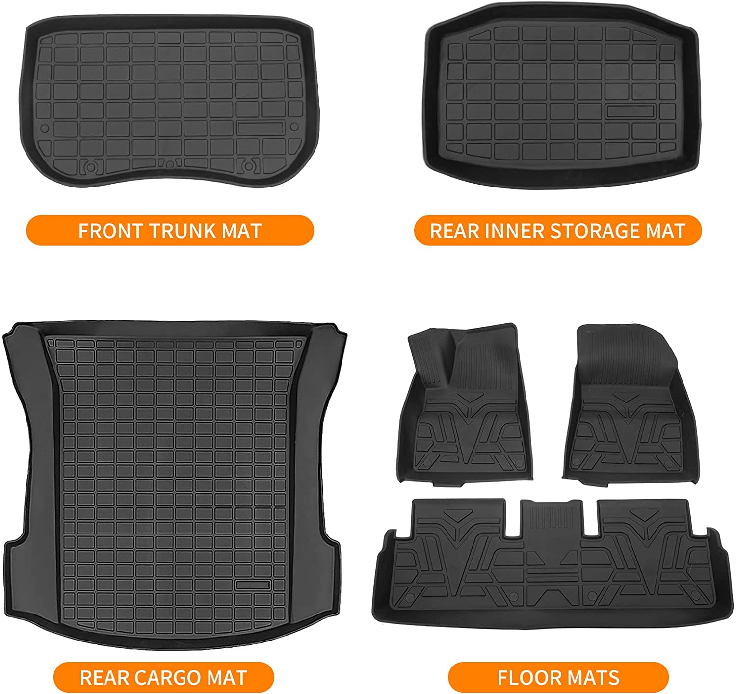 Fit 2021 2022 2023 Tesla Model 3 Frunk Mat Front Trunk Mats Cargo Liner Floor Mats All Weather Tesla Model 3 Accessories (Set of 6 Mats 2021+)