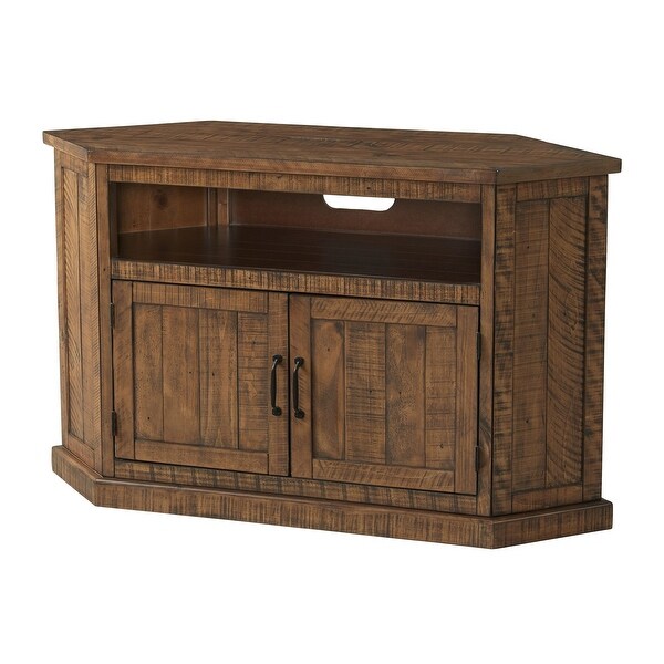 Alexa 50 Inch TV Corner Entertainment Console， Cubby， Cabinet， Brown Stained