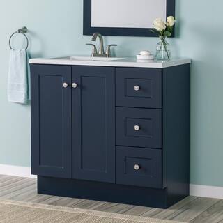 Glacier Bay Bannister 36.5 in. W x 18.75 in. D Bath Vanity in Deep Blue with Cultured Marble Top in Colorpoint White with White Sink BA36P2-DB