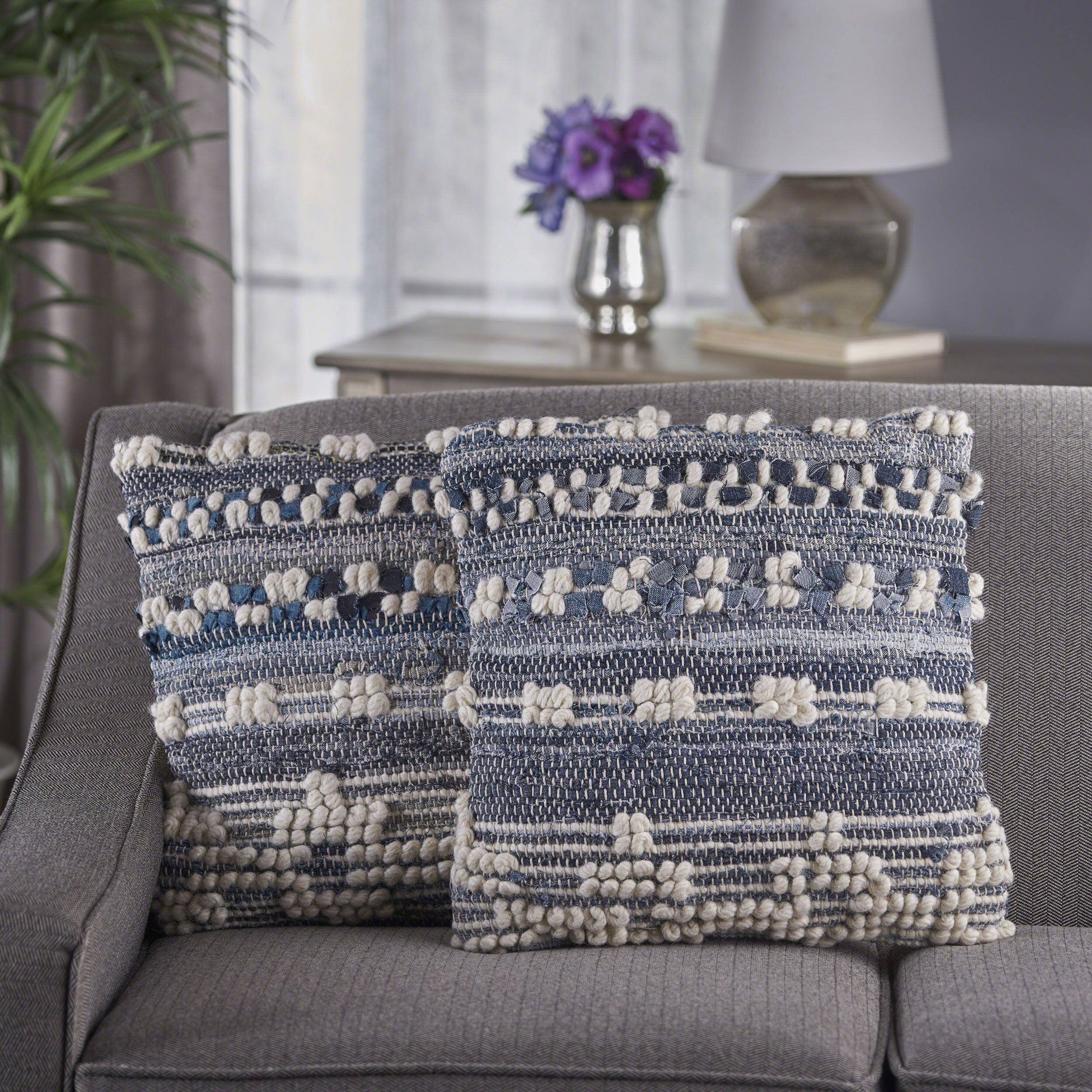 Storey Handcrafted Boho Denim and Fabric Pillow