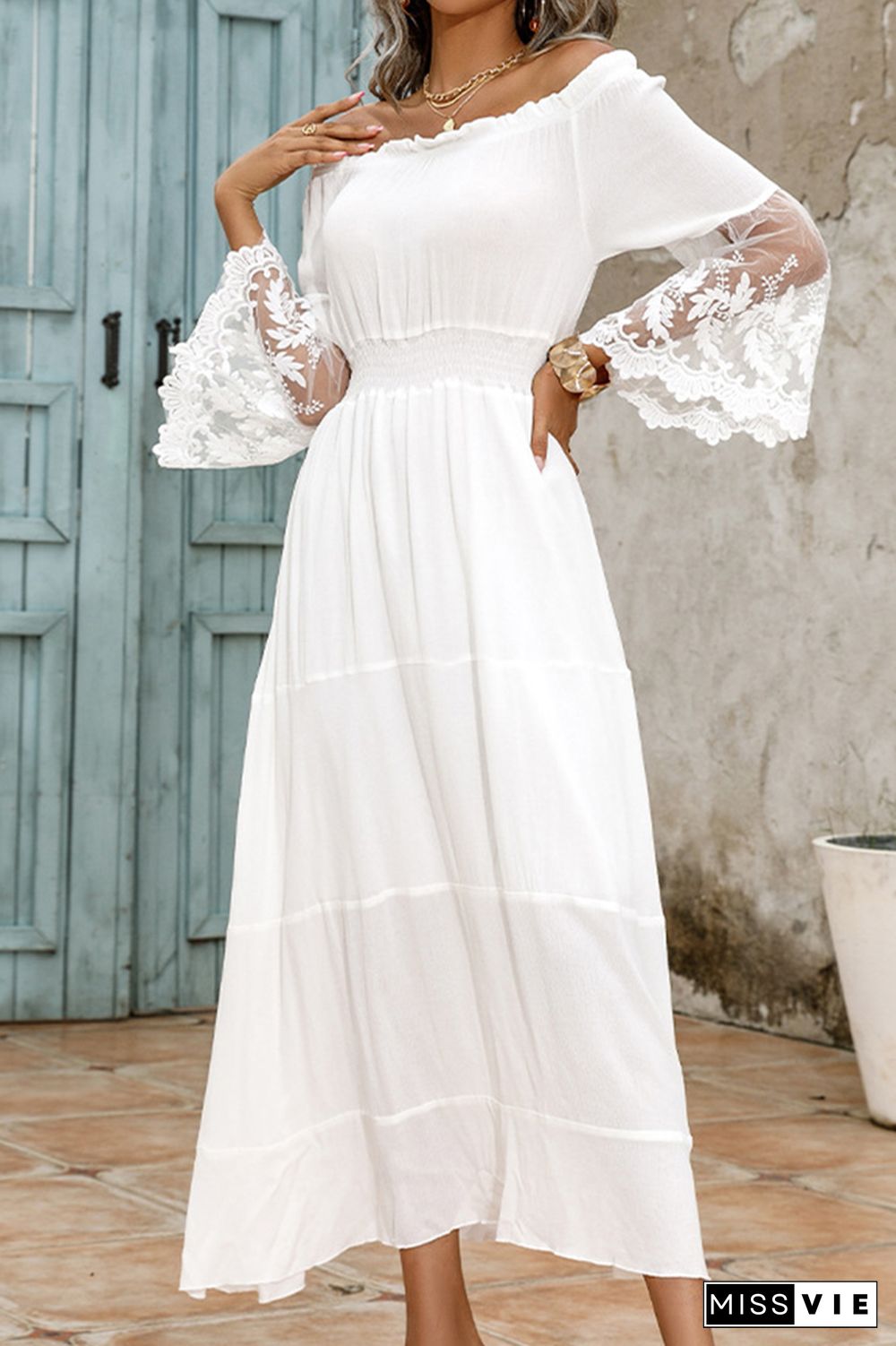 White Lace Bride Maxi Dress Wholesale