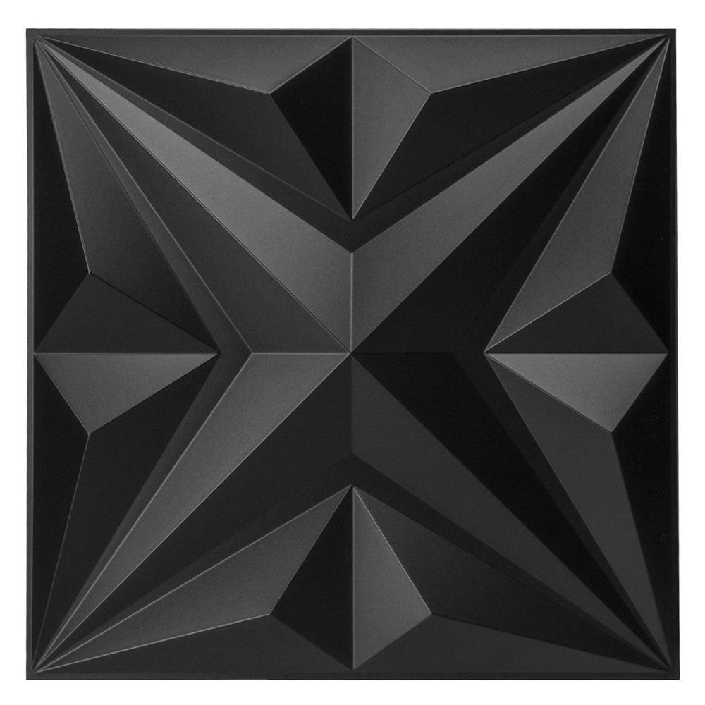 Art3dwallpanels Star Design Series 19.7 in. x 19.7 in. 12-Panels Black Embossed Decorative Wall Panel A10hd050BK