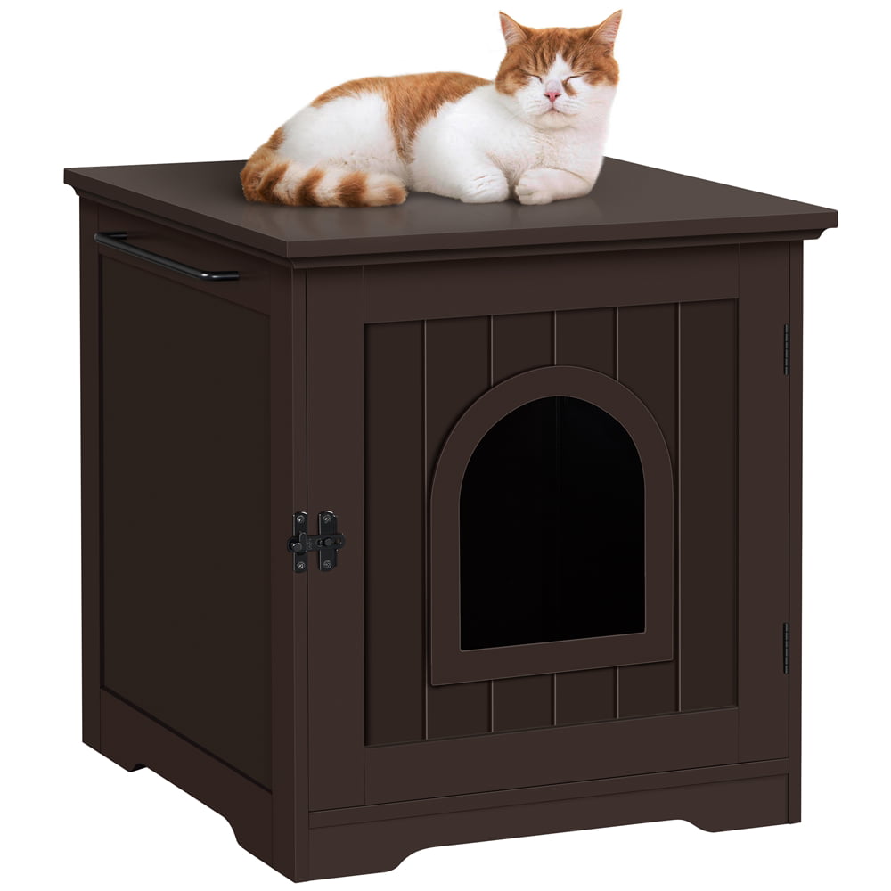 Topeakmart 2PCS Wood Cat Home and Litter Box， Espresso