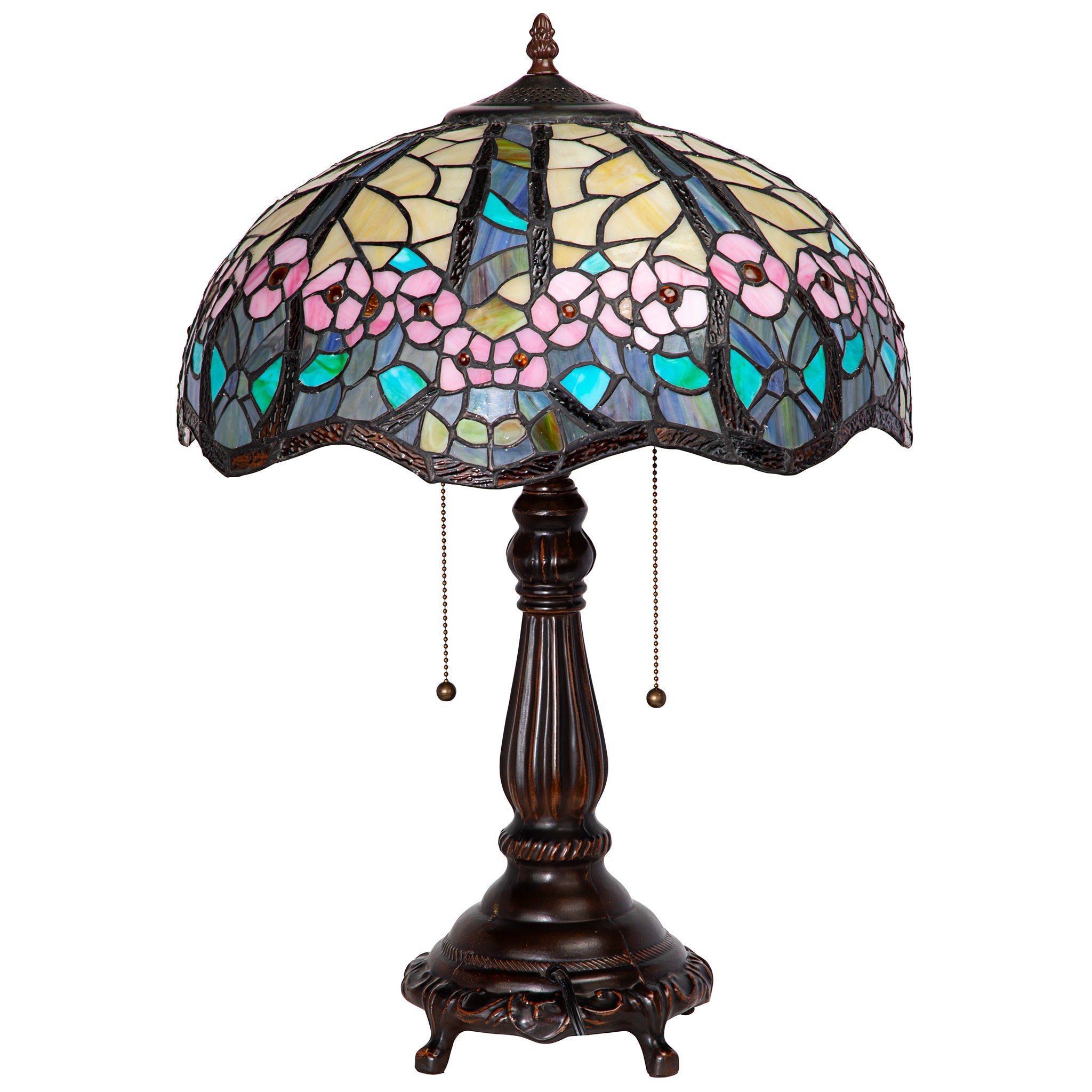 Design Toscano Pink Primrose Tiffany-Style Stained Glass Lamp