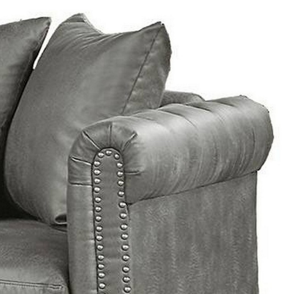 Simi 61 quotOne Arm Chaise  2 Pillows  Nailhead Trim  Gray Faux Leather   Traditional   Indoor Chaise Lounge Chairs   by VirVentures  Houzz