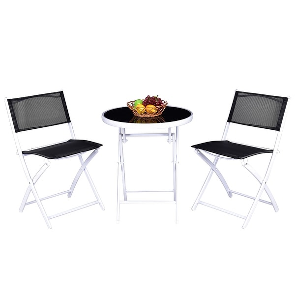 3 Pcs Bistro Set Garden Backyard Round Table Folding Chairs