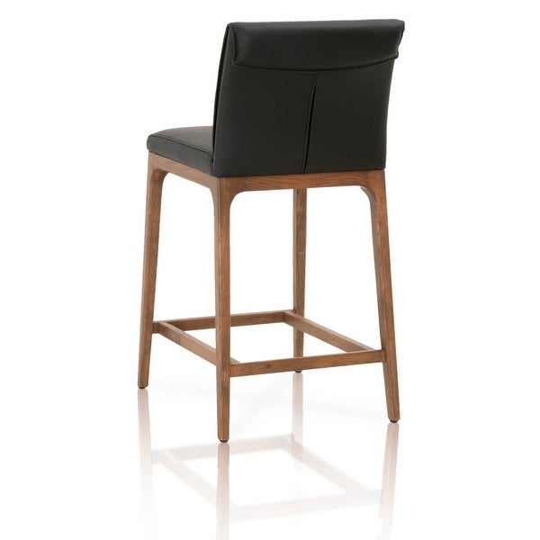 Wooden Counter Stool With Faux Leather Upholstered Seating， Black and Brown