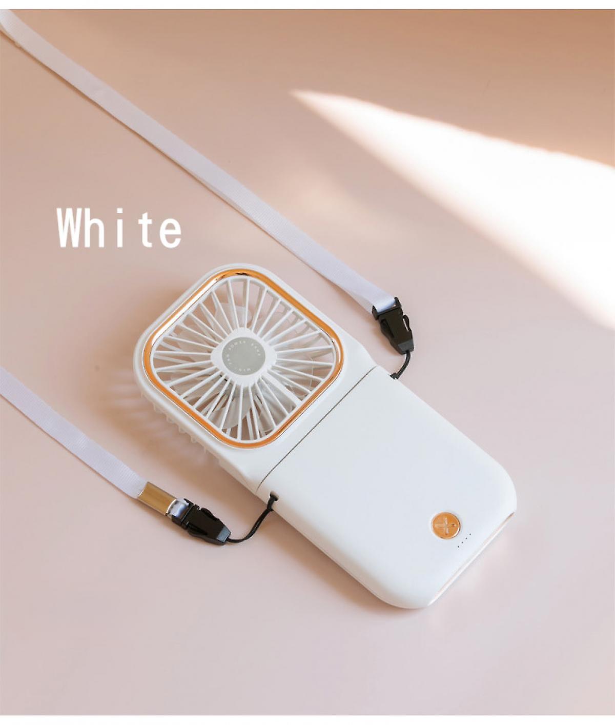 The New Usb Ultra-thin Portable Folding Hanging Neck Fan Handheld Power Bank Desktop Stand Silent Mini Fan White