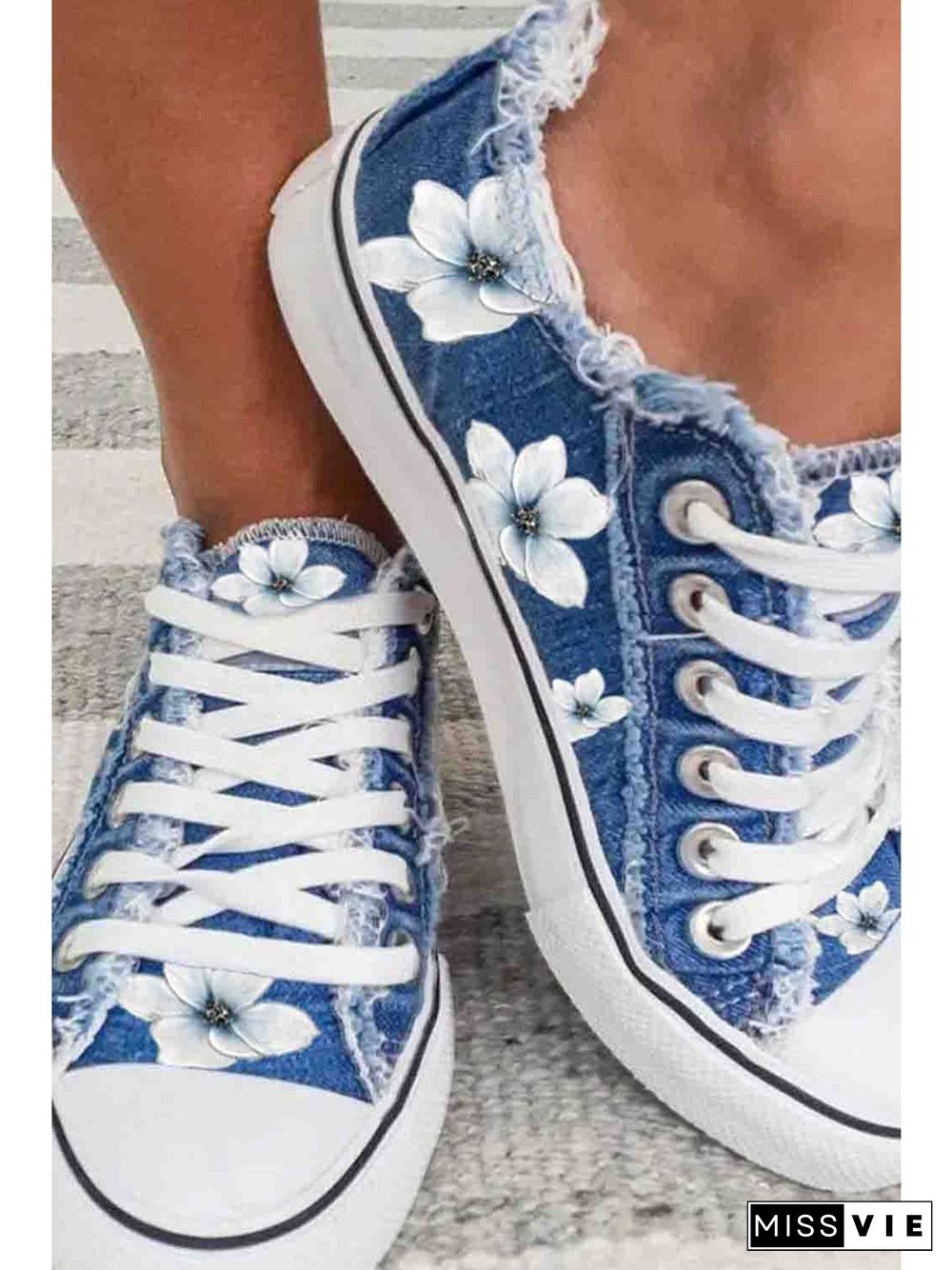 Women's Lily Graphic Print Denim Lace-Up Sneakers