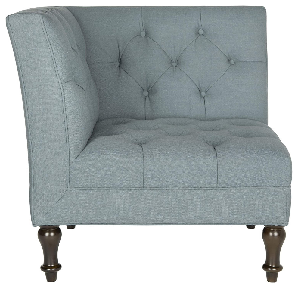 Corner Accent Chair  Turned Legs With Button Tufted Seat and Back  Sky Blue   Traditional   Armchairs And Accent Chairs   by Declusia  Houzz