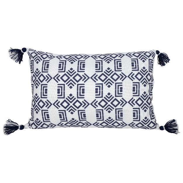 14x22 Inch Hand Woven Geo Pattern Outdoor Pillow Navy Polyester With Polyester Fill By Foreside Home amp Garden