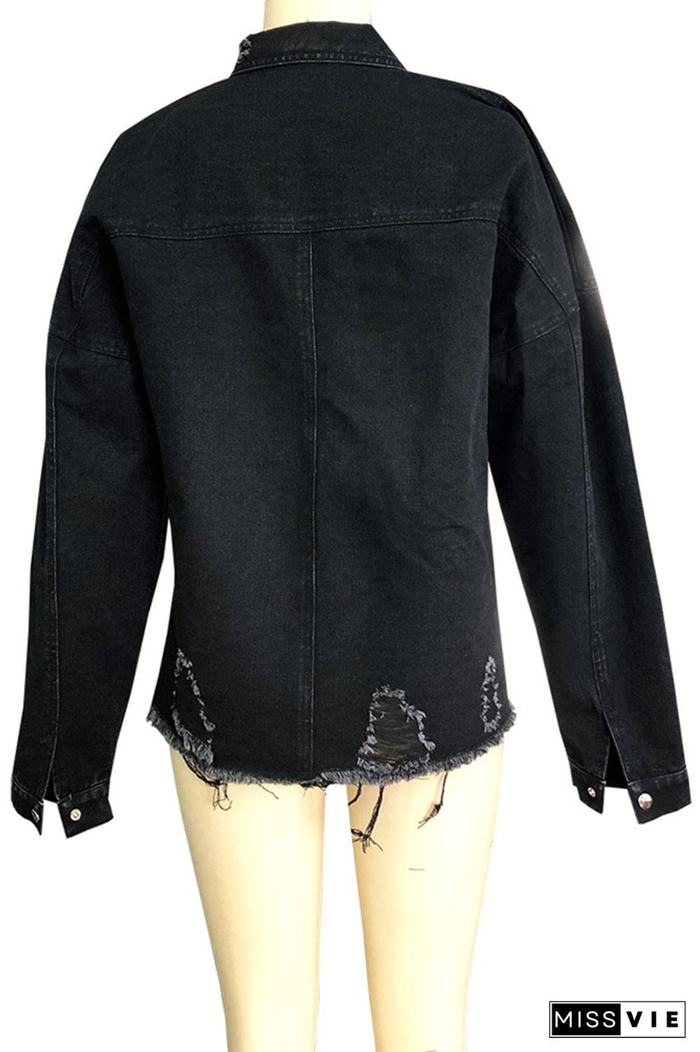 Raw Hem Ripped Denim Jacket Shacket Wholesale