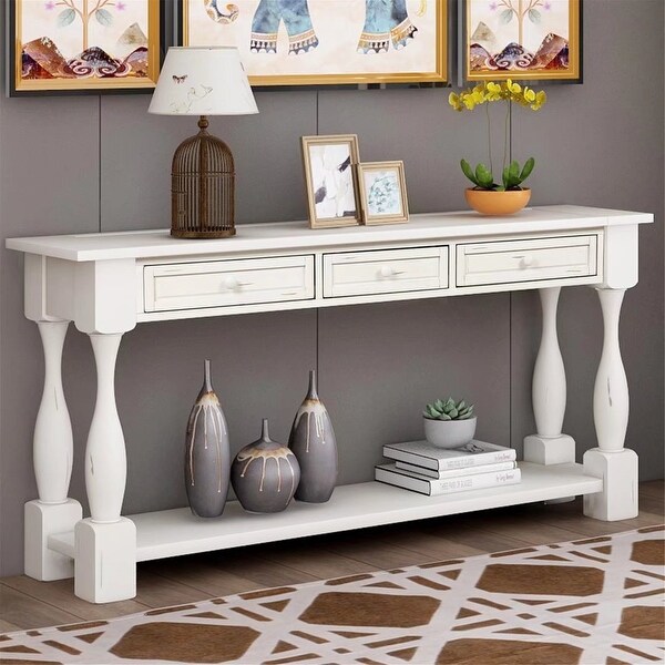 Console Table Long Sofa Table with 3 Drawers and Bottom Shelf