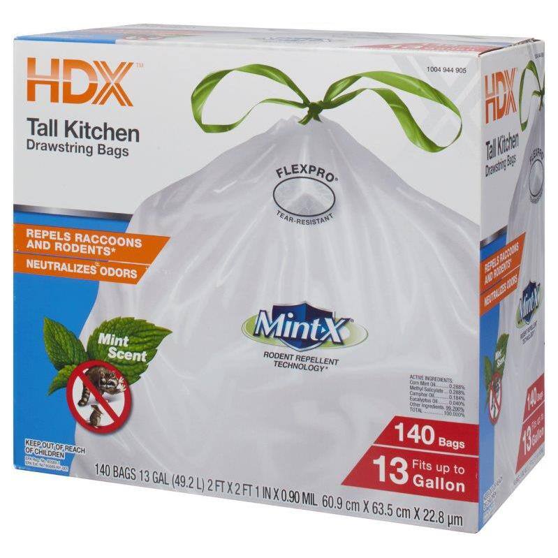 HDX 13 Gal. White Rodent Repellent Tall Kitchen Trash Bags (140-Count) HD2425W140F