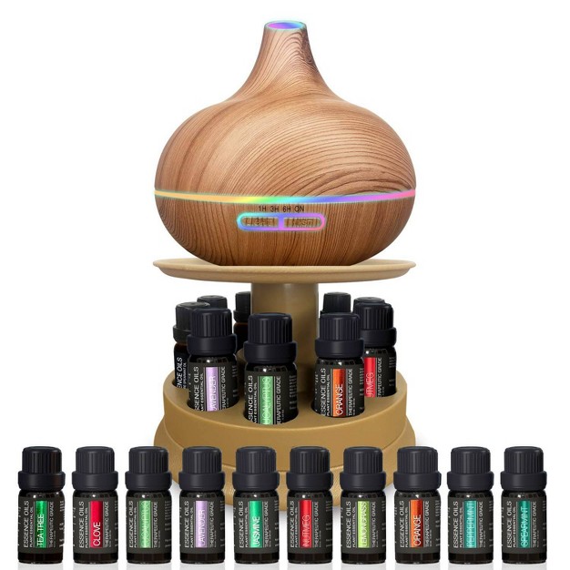 Ultimate Aromatherapy Diffuser Set 10 Essential Oils With Stand Light Wood Pure Daily Care