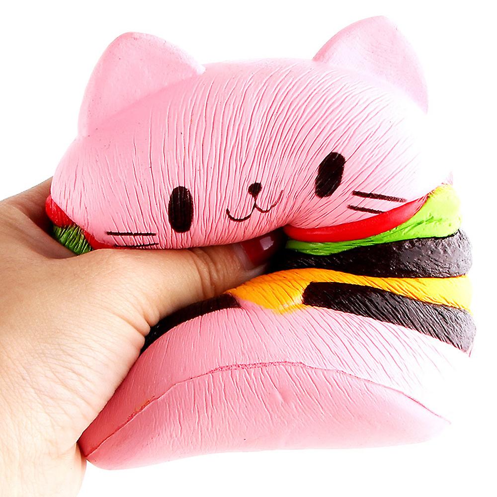 Soft Cute Cat Hamburg Antistress Squishy Slow Rising Toy Artificial Simulation Relieves Stress Toys For Children Adult Anxiety Attention Pink Pink