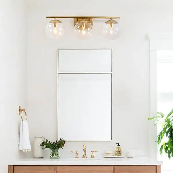 3-light Glass Globe Vanity Light - Brass