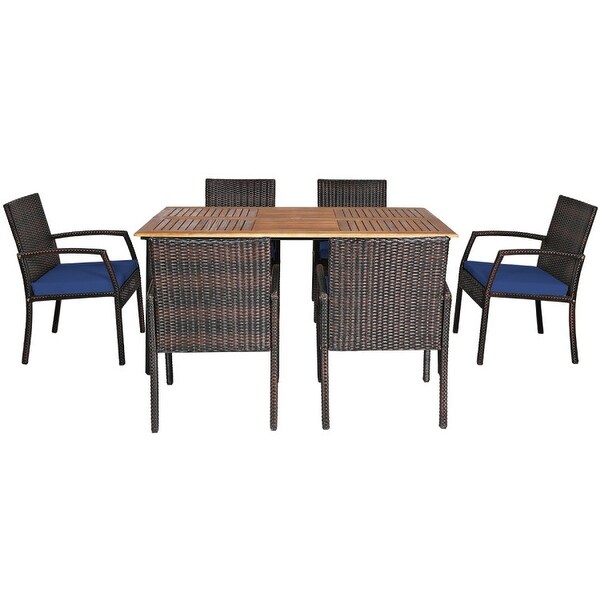 7Pcs Patio Rattan Cushioned Dining Set with Umbrella Hole