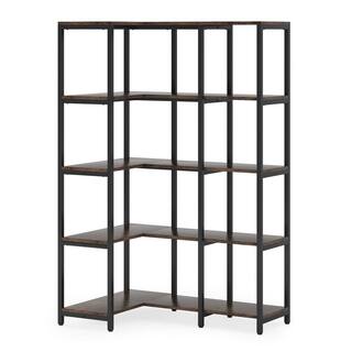 BYBLIGHT Eulas 40.5 in. W Rustic Brown 5-Shelf L-shaped Corner Bookcase with Open Storage BB-JW0242XL