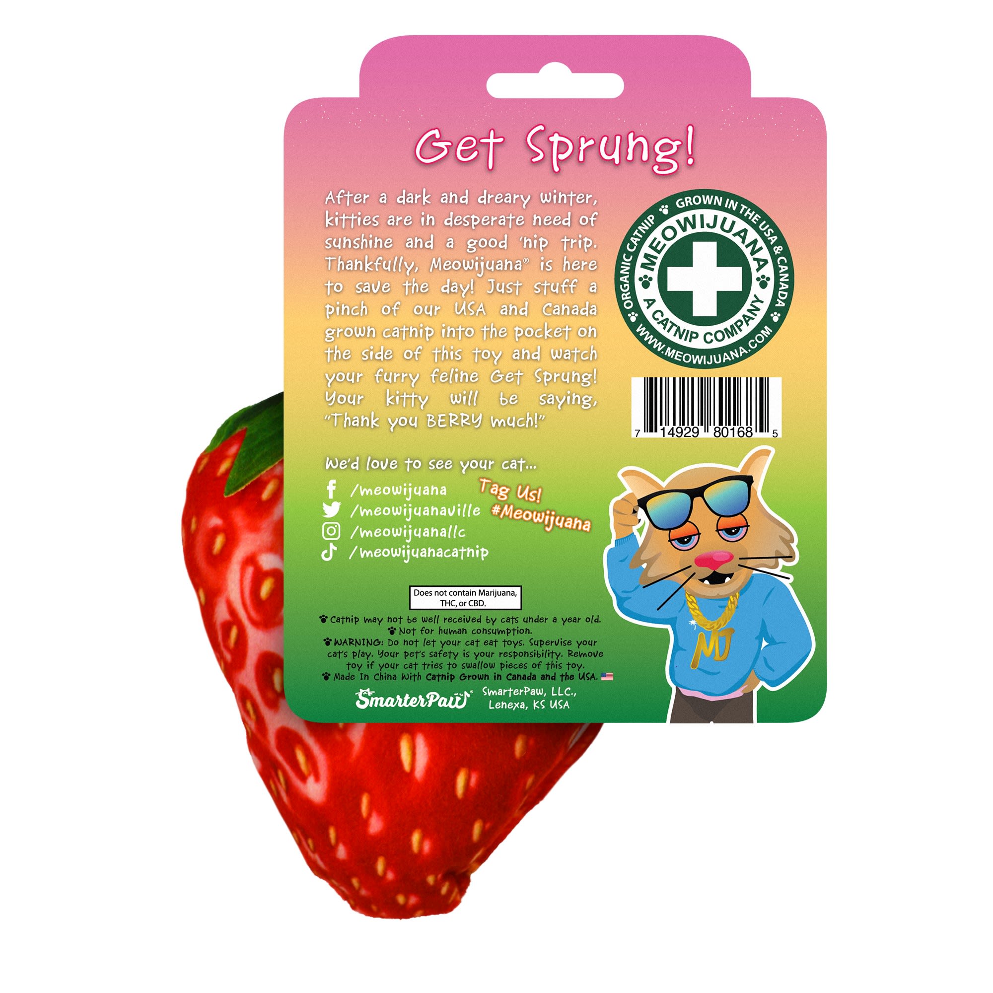 Meowijuana Get Sprung Refillable Strawberry Cat Toy， Small