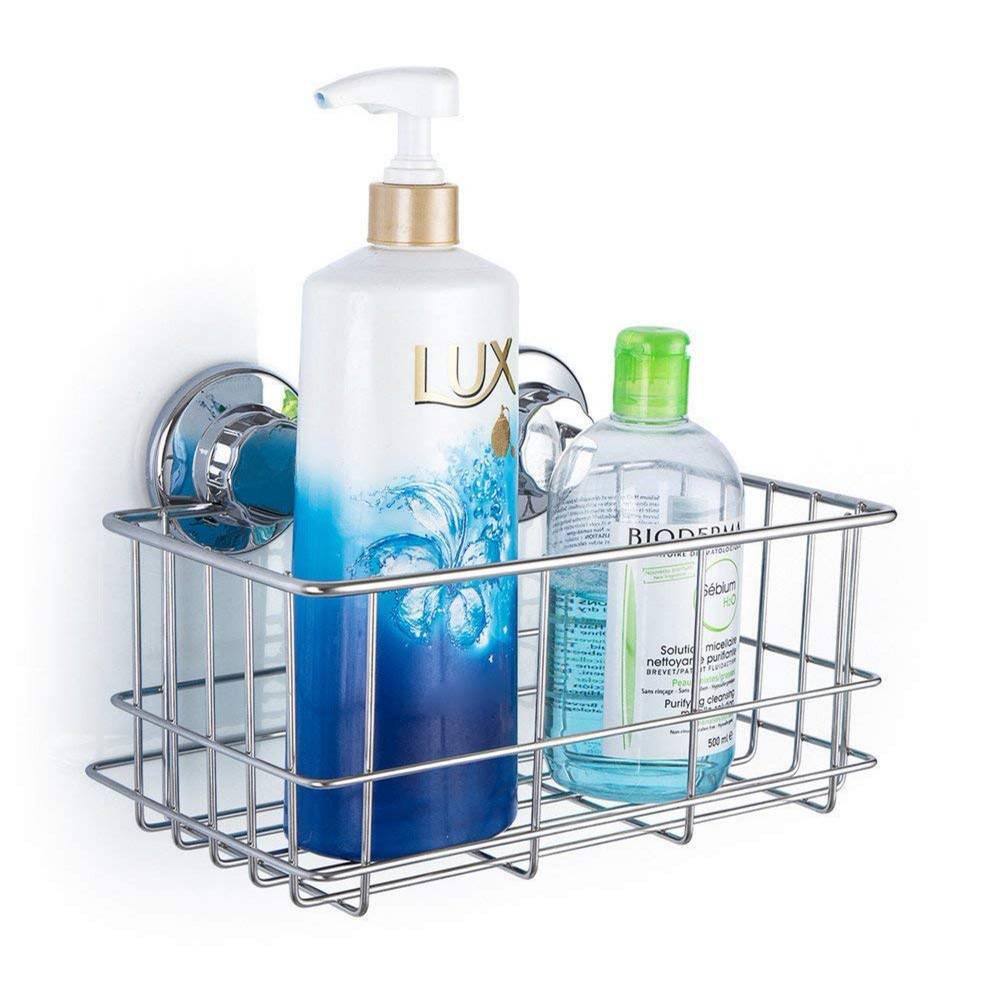 Dyiom Suction Cup Shower Caddy Bath Wall Shelf Deep Bathroom Basket Suction Cup Large Shower Caddy in Silver 694281520