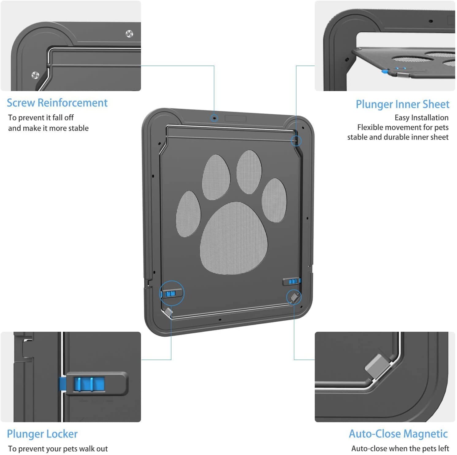 Ownpets Pet Lockable Flap Screen Doors， Magnetic Locking Sliding Square Plastic Dog Cat Small Gate