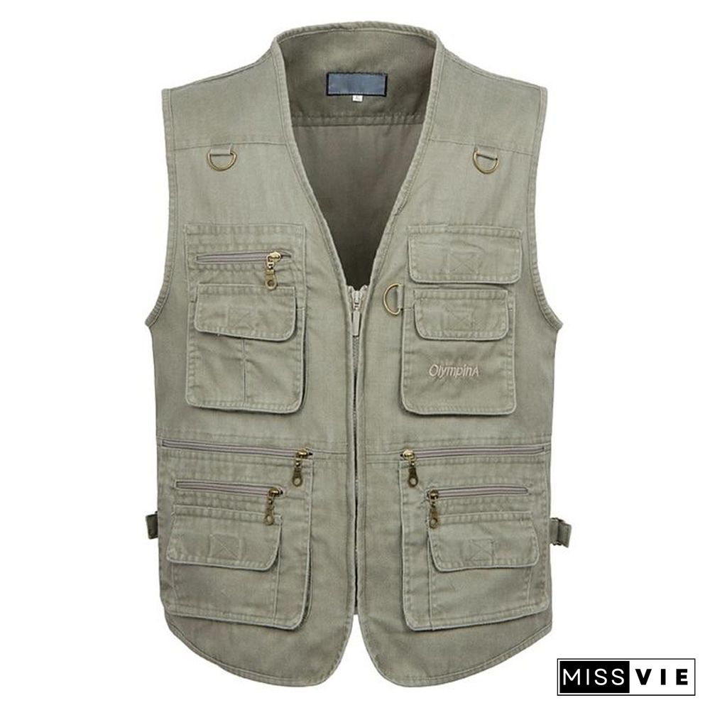 Casual Summer Big Size Cotton Sleeveless Vest With Many 16 Pockets Men Multi Pocket Photograph Waistcoat