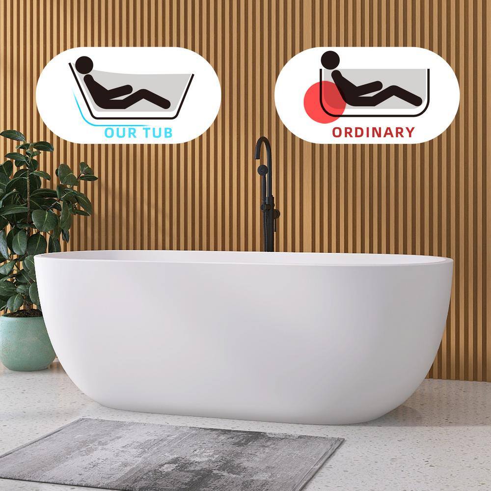 Xspracer Moray 55 in. x 29 in. Acrylic Flatbottom Freestanding Soaking Non-Whirlpool Bathtub with Pop-up Drain in Matte White JH-9530755MW