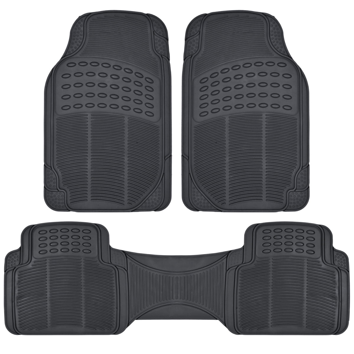 BDK All Weather Solid Rubber Trimmable Front and Rear 3-Piece Universal Car Van Truck Floor Mats Set