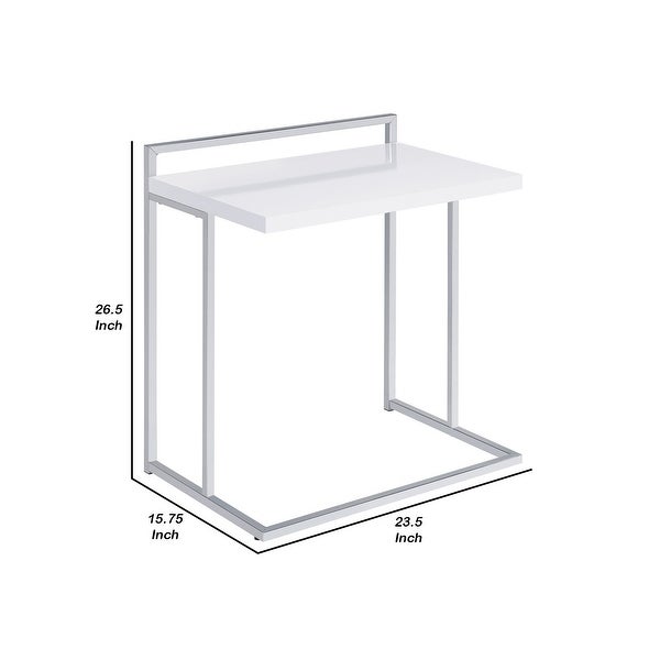 Dey 27 Inch Modern C Side Table， Gloss White Wood Top， Chrome Metal Base