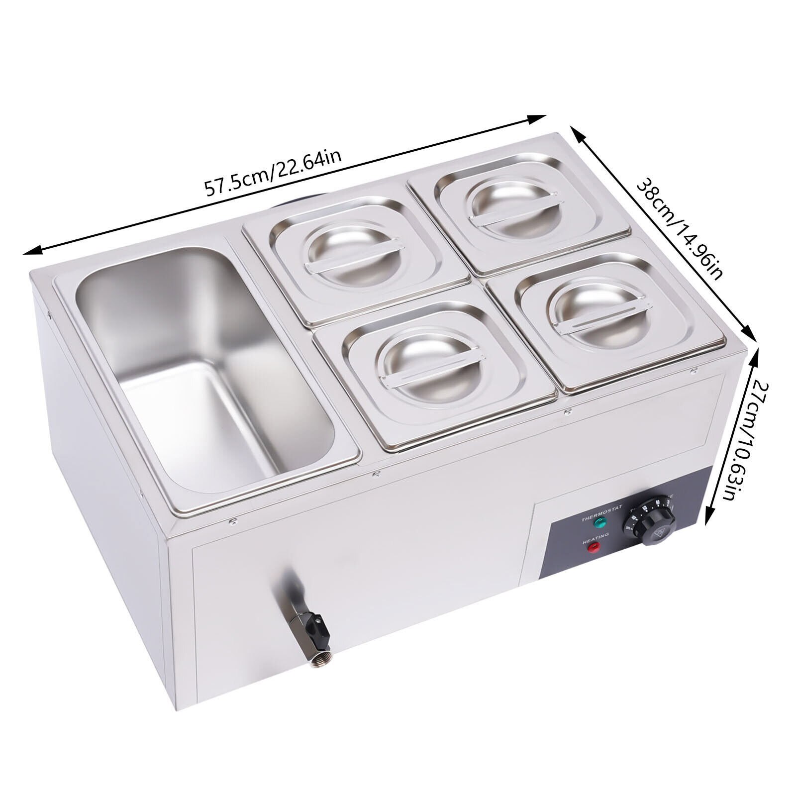 Commercial Food Warmer with 5-Pan Stainless Steel Steam Table Energy-efficient Electric Food Warmer with Lid Heat Retention and Large Capacity for Restaurant Food Warmer Electric Food Warmer