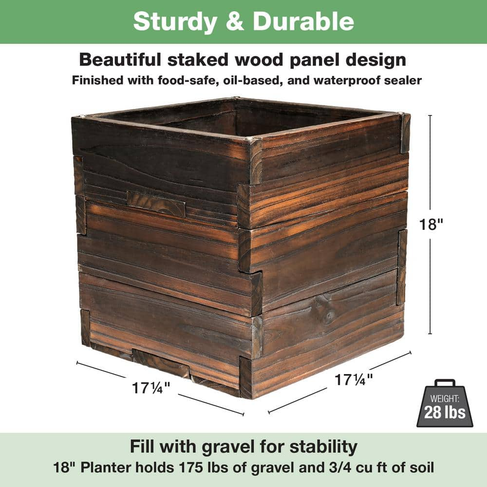 EXCELLO GLOBAL PRODUCTS Extra Large 18 in. Dark Brown Wooden Planter Box with String Light Pole Sleeve EGP-HD-0478-OS-BRW